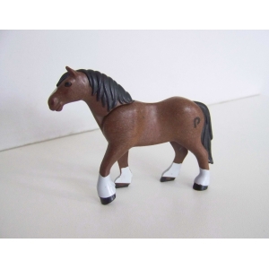 PLAYMOBIL (B2232) WESTERN SOLDATS - Cheval Marron Foncé Marquage P Attelage 5249