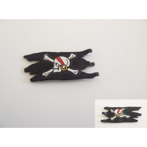 PLAYMOBIL (A3206) PIRATES - Drapeau Noir Double Face Mat Bateau 4424 5736 Abimé