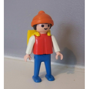 PLAYMOBIL (R458) ECOLE - Garçon Rouge & Bleu Ecolier avec Cartable Jaune 3522