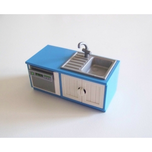 PLAYMOBIL (R277) MAISON MODERNE - Meuble Bleu Combiné Lave Vaisselle Evier 5329