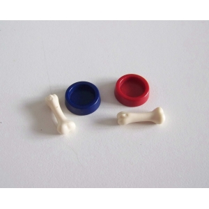 PLAYMOBIL (T1231) FERME - Lot de 2 Gamelles Bleu & Rouge avec Os pour Chiens