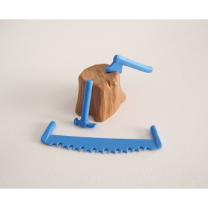 PLAYMOBIL (T1236) FERME - Outils Billot Hache Marteau Scie Bleu Paysan