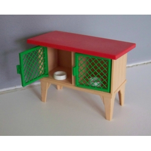 PLAYMOBIL (T1110) FERME - Clapier à Lapins Beige Rouge avec Ecuelles 3075
