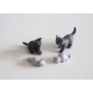 PLAYMOBIL (T3120) FERME - Lot de 2 Chatons Noir & Gris & de 2 Souris Grises