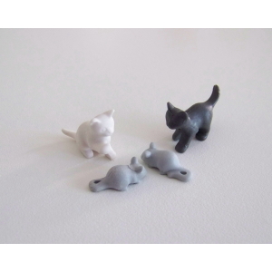 PLAYMOBIL (T3126) FERME - Lot de 2 Chatons Blanc & Gris et de 2 Souris Grises