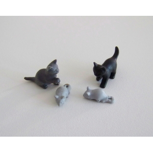 PLAYMOBIL (T3124) FERME - Lot de 2 Chatons Noir & Gris & de 2 Souris Grises