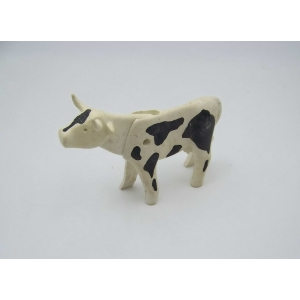 PLAYMOBIL (T31c06) FERME - Vache Blanche Tachetée Noir (sale, usée)
