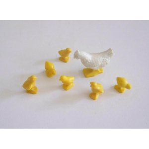 PLAYMOBIL (T3125) FERME - Lot d'une Poule Blanche & 6 Poussins Jaunes 3556 3769