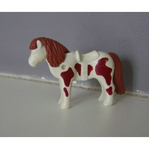 PLAYMOBIL (T3130) FERME & EQUESTRE - Poney Blanc Tacheté Brun avec Selle