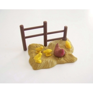 PLAYMOBIL (T3108) FERME - Lot Poules & 4 Poussins avec Barrière & Foin 3076