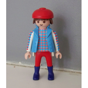 PLAYMOBIL (T3218) FERME - Fermier Gilet Bleu & Large Casquette Rouge 3074