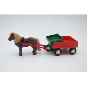PLAYMOBIL (T4114) FERME EQUESTRE - Chariot Vert & Rouge avec Poney 3583
