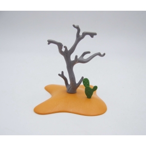 PLAYMOBIL (I2131) VEGETATION - Sol Orange avec Petit Cactus & Abre Mort Gris 6362