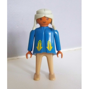 PLAYMOBIL (E229) INDIENS - Femme Squaw Tenue Bleue 3733