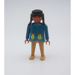 PLAYMOBIL (E209) INDIENS - Femme Squaw Tenue Bleue 3396 (Jaunie)