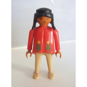 PLAYMOBIL (E224) INDIENS - Femme Squaw Tenue Rouge 3733