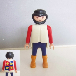PLAYMOBIL (L4230) MOYEN-AGE - Soldat avec Barbe Noire Roi Fleur de Lys 3659 3674