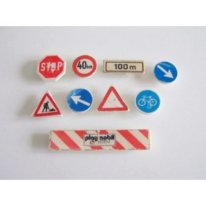 PLAYMOBIL (Q11c01) CHANTIER - Lot de 9 Panneaux de Signalisation Vintage Usés