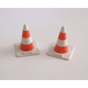 PLAYMOBIL (Q1114) CHANTIER - Lot de 2 Cônes Blancs Rayures Orange Vintage