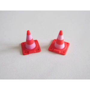 PLAYMOBIL (Q1278) CHANTIER - Lot 2 Cônes Plots de Signalisation Rayures Rose