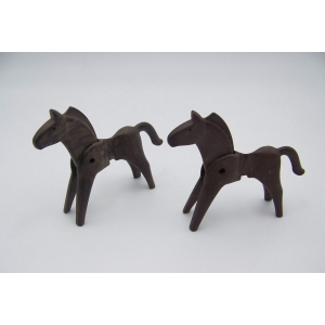 PLAYMOBIL (B8141) WESTERN - Lot 2 Chevaux Différent Marron Vintage Ancien Modèle