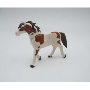 PLAYMOBIL (B8144) WESTERN - Cheval Blanc Tacheté Marron Clair (abimé)