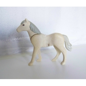 PLAYMOBIL (L52c07) MOYEN-AGE - Cheval Blanc Crinière Gris G Queue MD Jauni/Sale