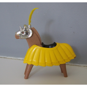 PLAYMOBIL (L52c01) MOYEN-AGE - Cheval avec Casque & Parure Jaune 3265 Vintage