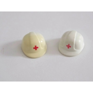 PLAYMOBIL (Y11c16) HOPITAL - Lot 2 Casques Blanc avec Croix Rouge usés Jaunis
