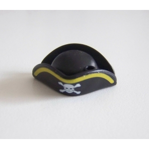 PLAYMOBIL (03208) Chapeau Adulte Tricorne Noir Liseret Jaune Tête Mort 3127 4581